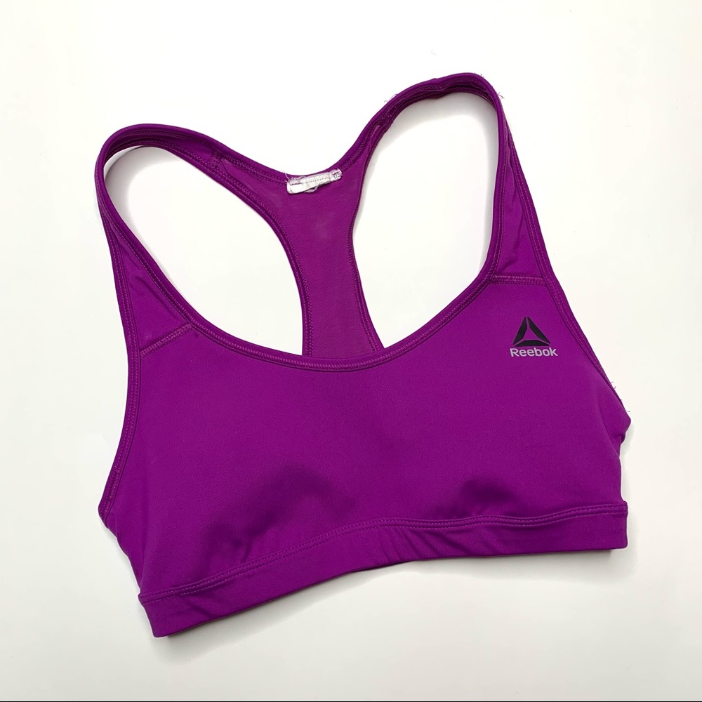 REEBOK Women's Sports Bra Size XS Purple Racerback Inserts Mesh Vibrant